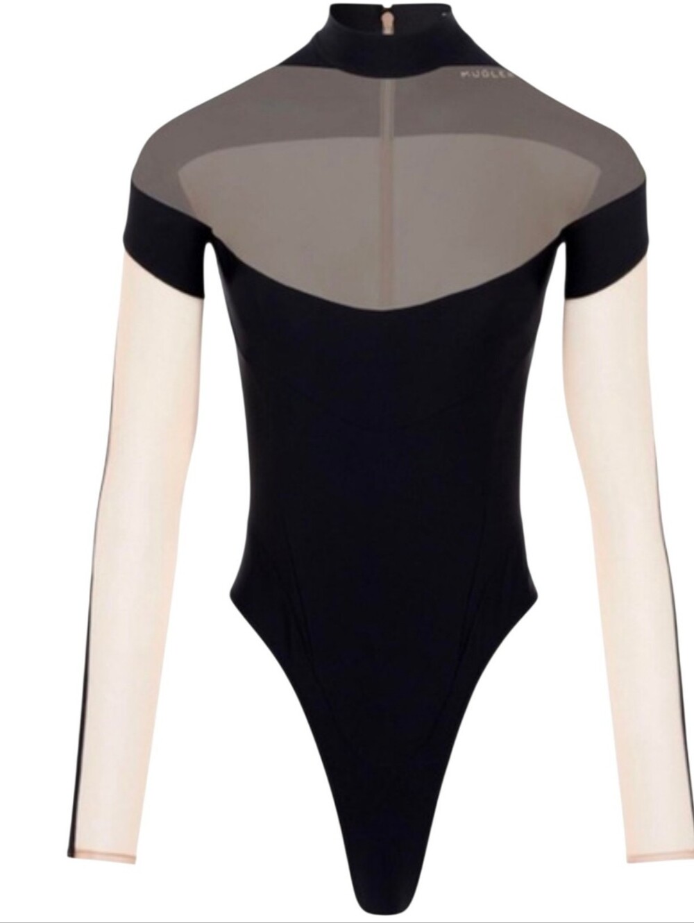MUGLER Black Illusion Paneled Bodysuit Size 36 NWT